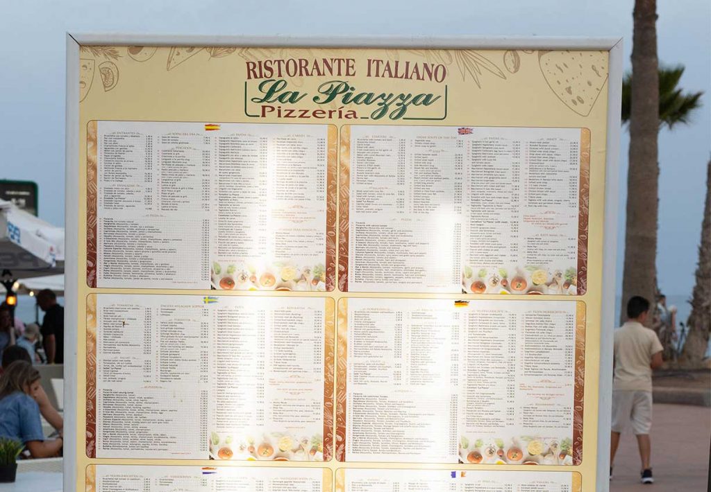 Menu terraza La Piazza